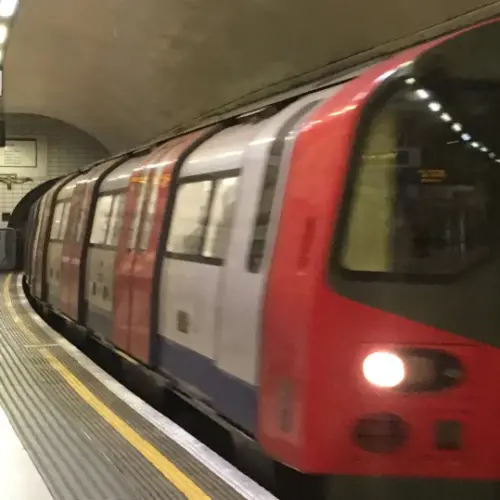 A subway train arriving at the station