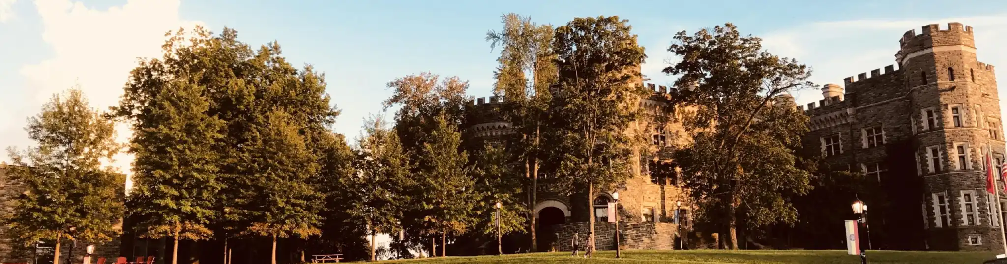 Grey Towers Castle at sunset.