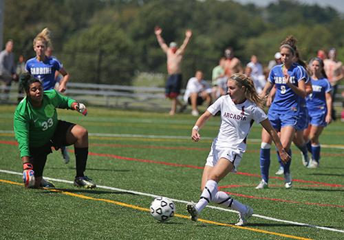 Arcadia soccer player about to score a goal.