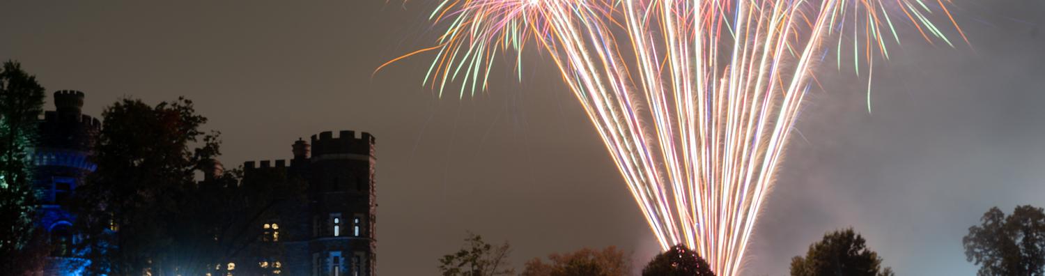 Fireworks at the castle at night.