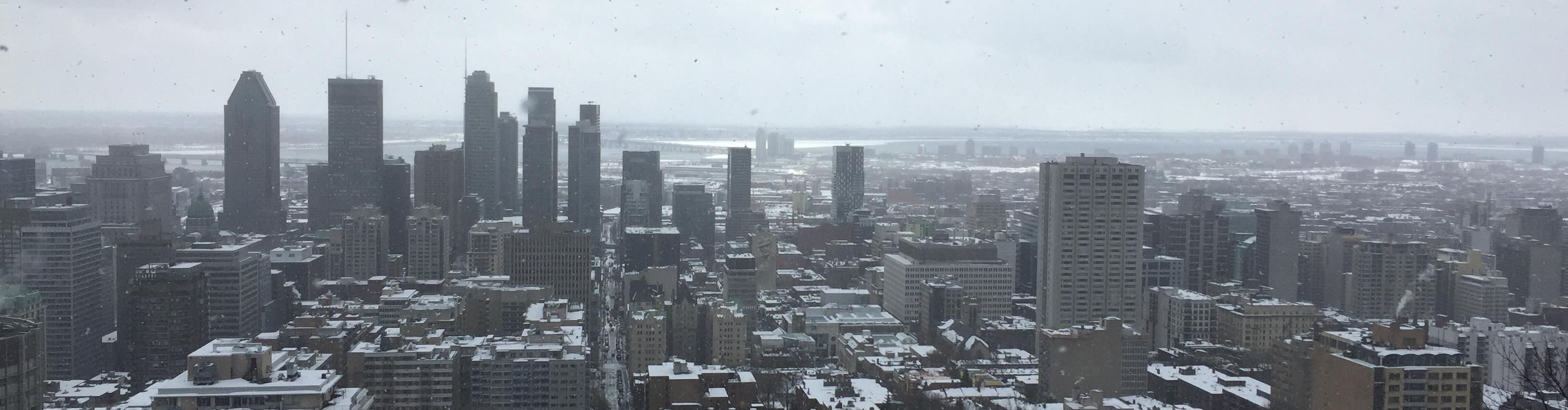 An aerial photo of a city skyline