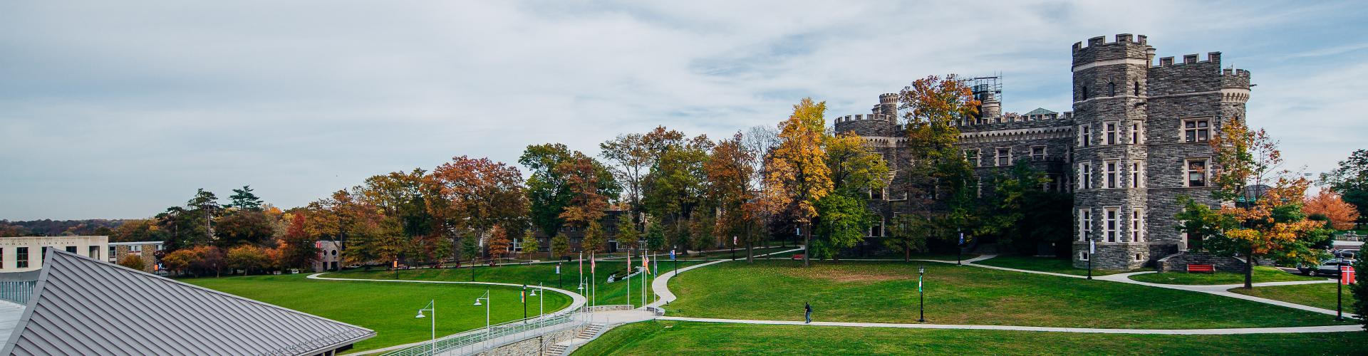 View of Grey Towers Castle on the right and part of Haber Green on the left