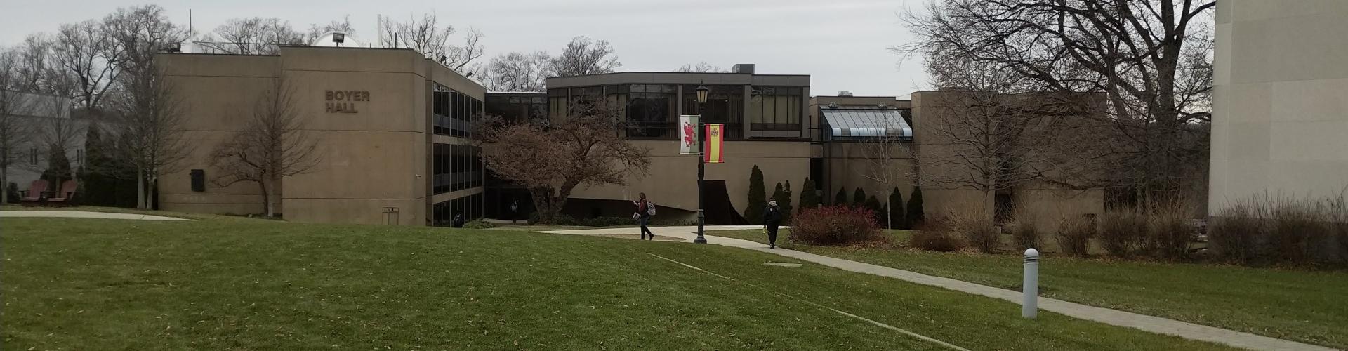 campus shot of boyer hall -brown building