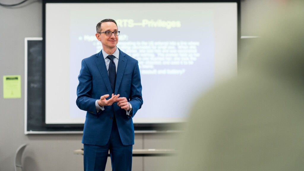 The Hon. Christopher Cerski teaches a law class.