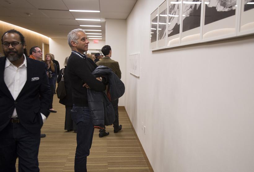 Visitors viewing Pati Hill "Photocopier" in Rosedale Gallery.