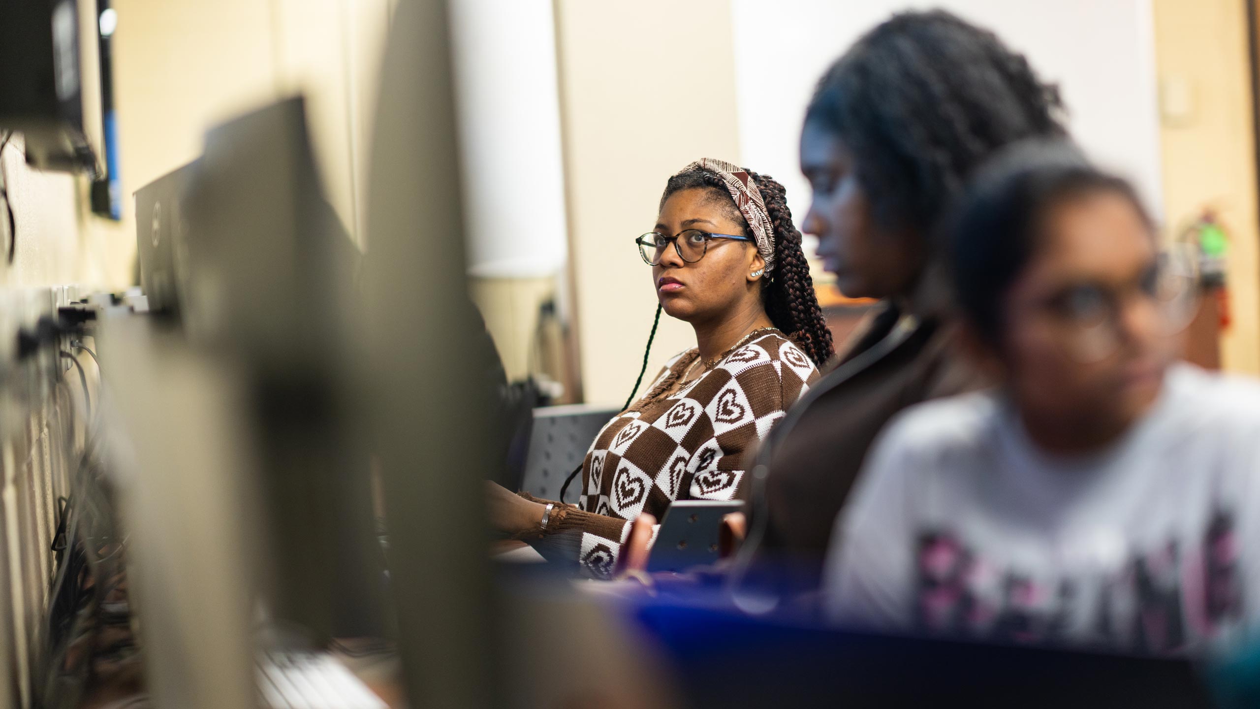 Students work in a computer science class