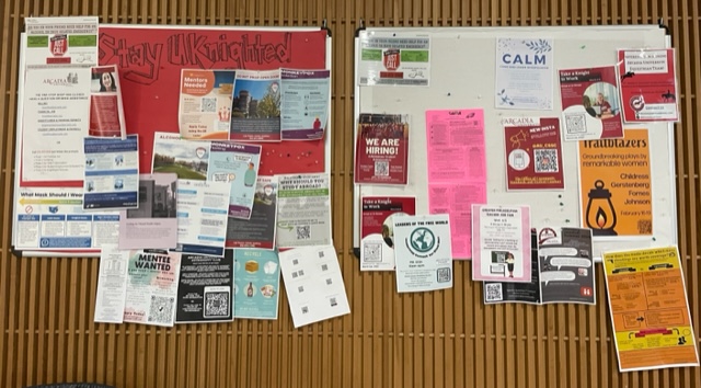 a full bulletin board on Arcadia's campus