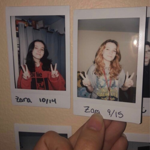 Two Polaroid pictures of Zara.