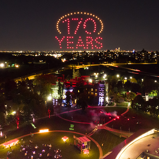 A colorful night lightshow celebrates 170 years for Arcadia University.