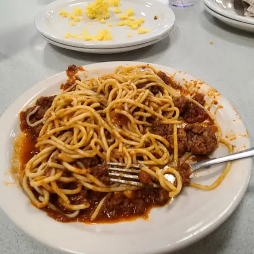 Spaghetti and meatballs from the Dining Hall.