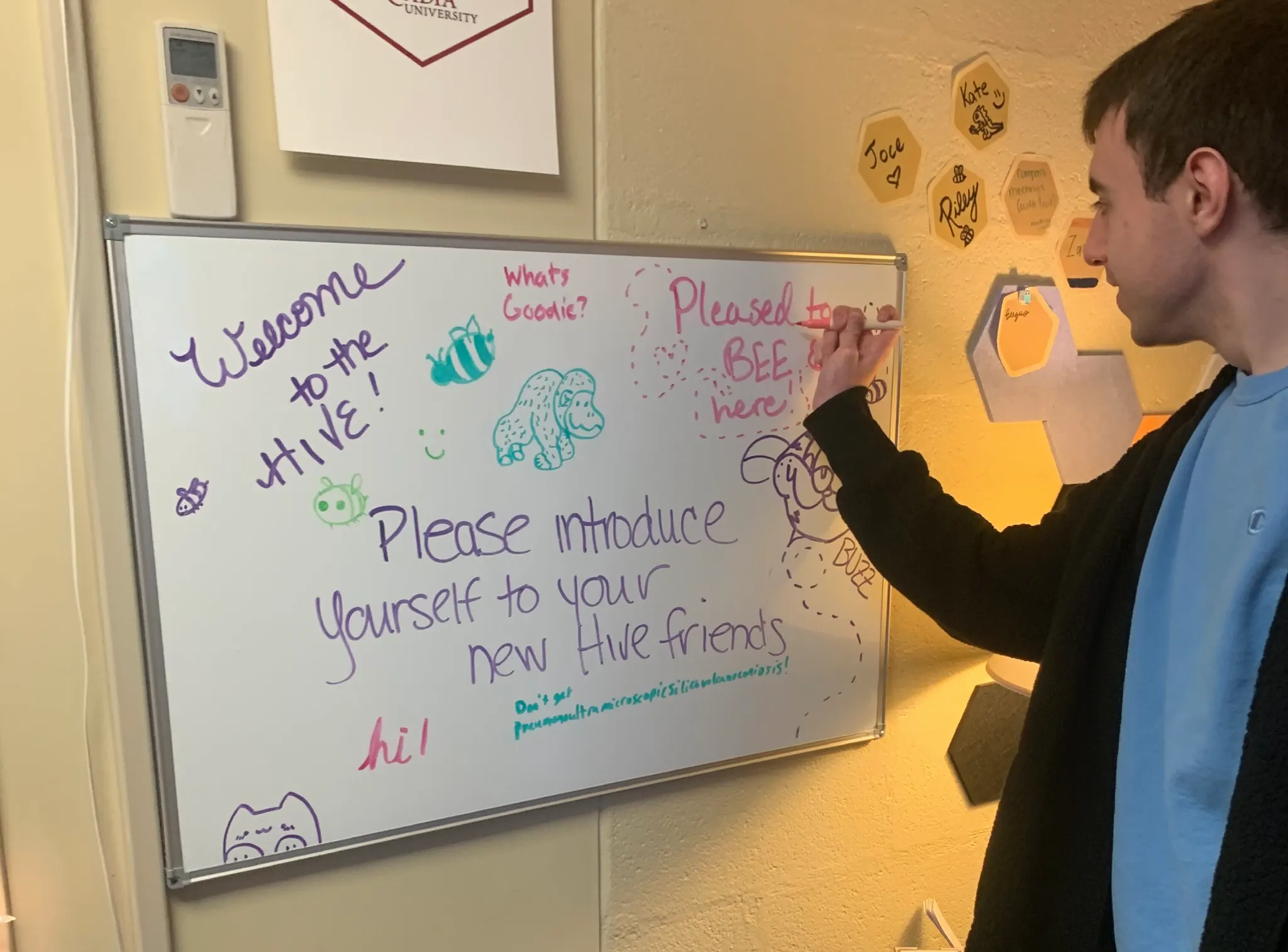 Justin writing on the Hive whiteboard.