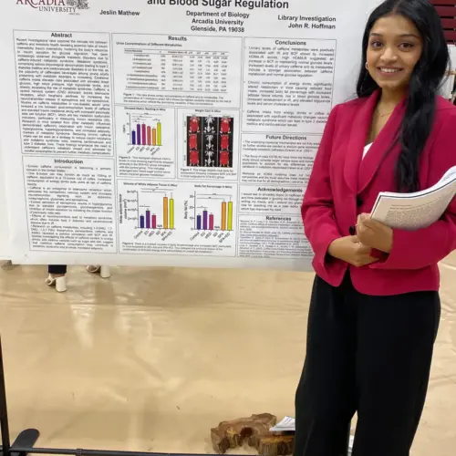 Jeslin Mathew '24 presents her capstone in Kuch Alumni Gymnasium