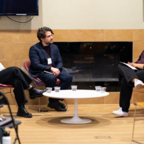 Chantel Mattiola '15M (left) Camilo López Delgado '15 (middle) and student moderator (right).