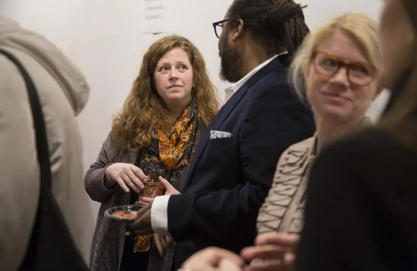 Visitors attending the Pati Hill Photocopier exhibition.