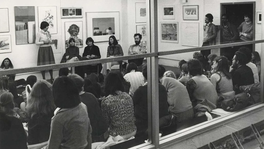 Group gathered inside of Fuller Gallery.