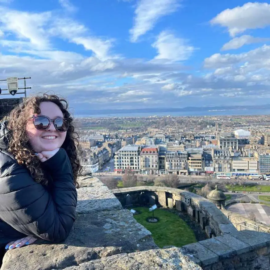 Student, Phoebe Robbins, smiles for the camera on her Preview trip