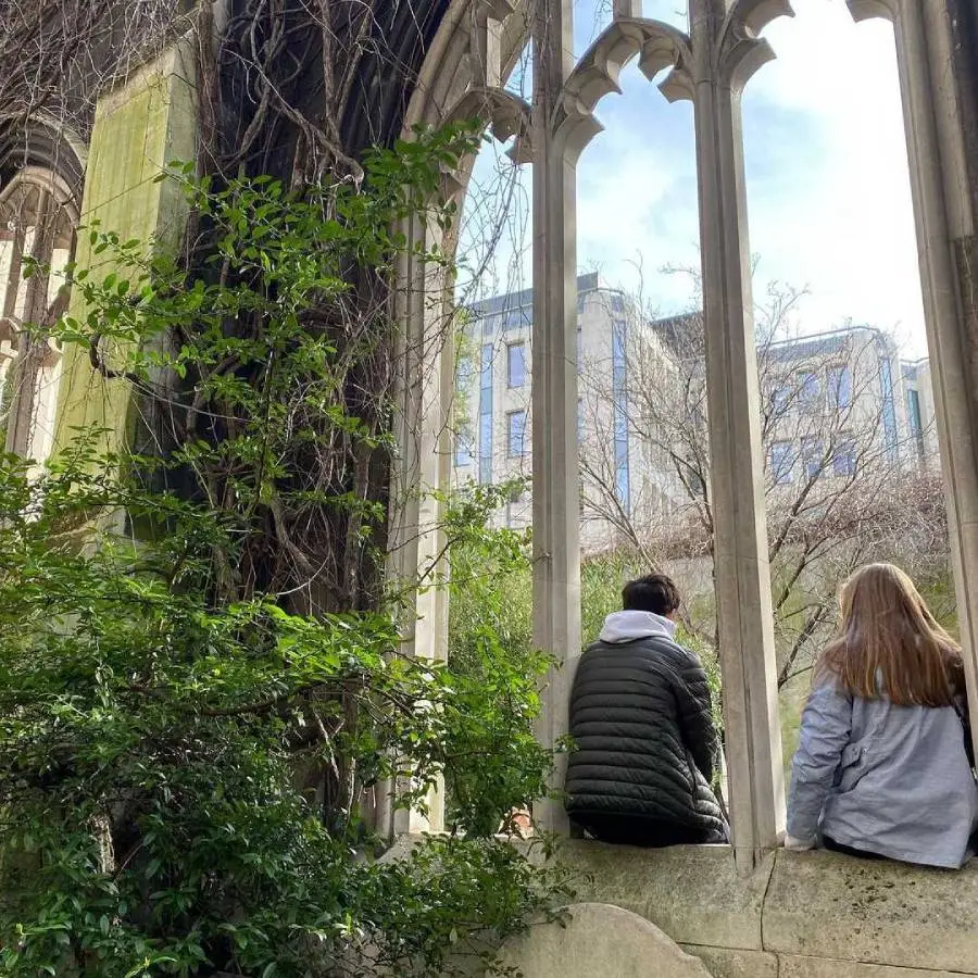 Students sit in a window on their Preview trip