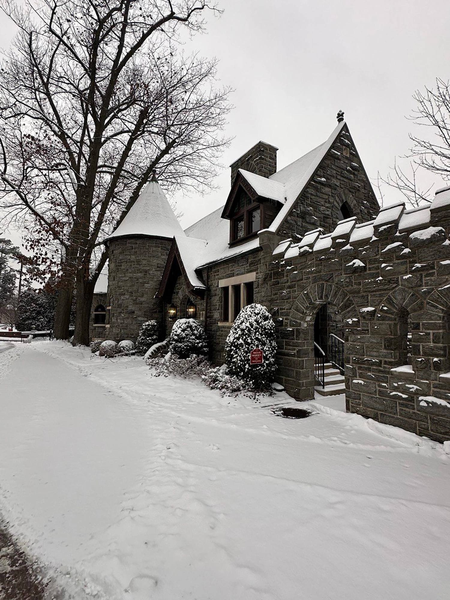 Blankley Alumni House covered in snow.