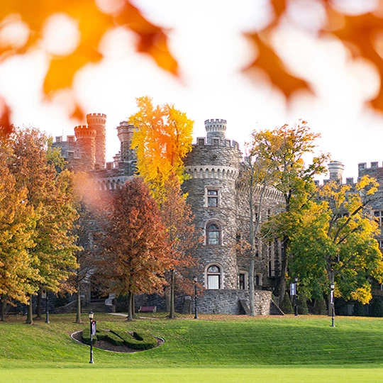 Arcadia's Castle is hidden behind a show of fall leaf colors.