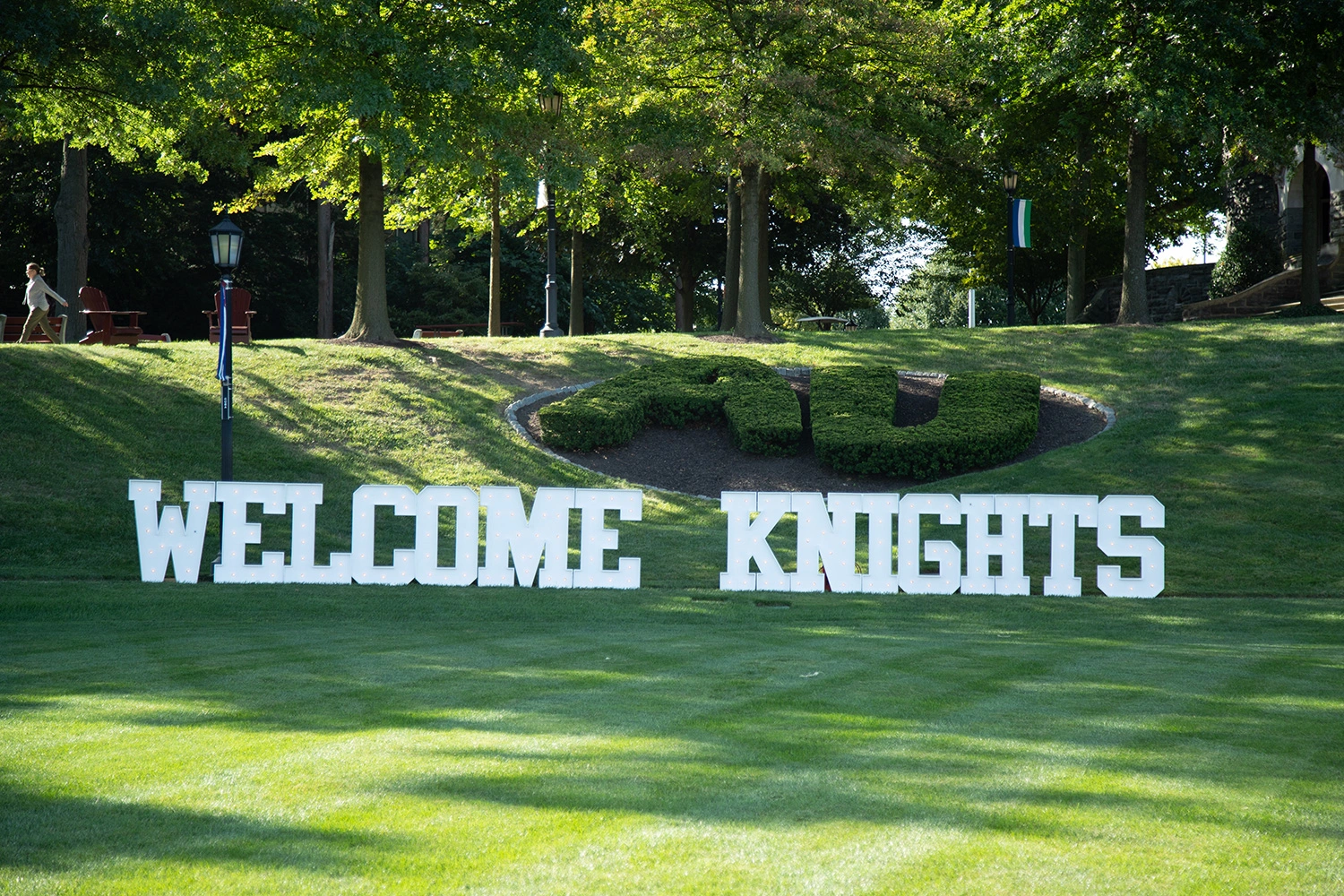 "Welcome Knights" sign on Haber Green.