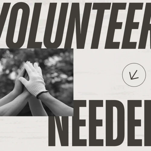 A graphic stating "Volunteer Needed".