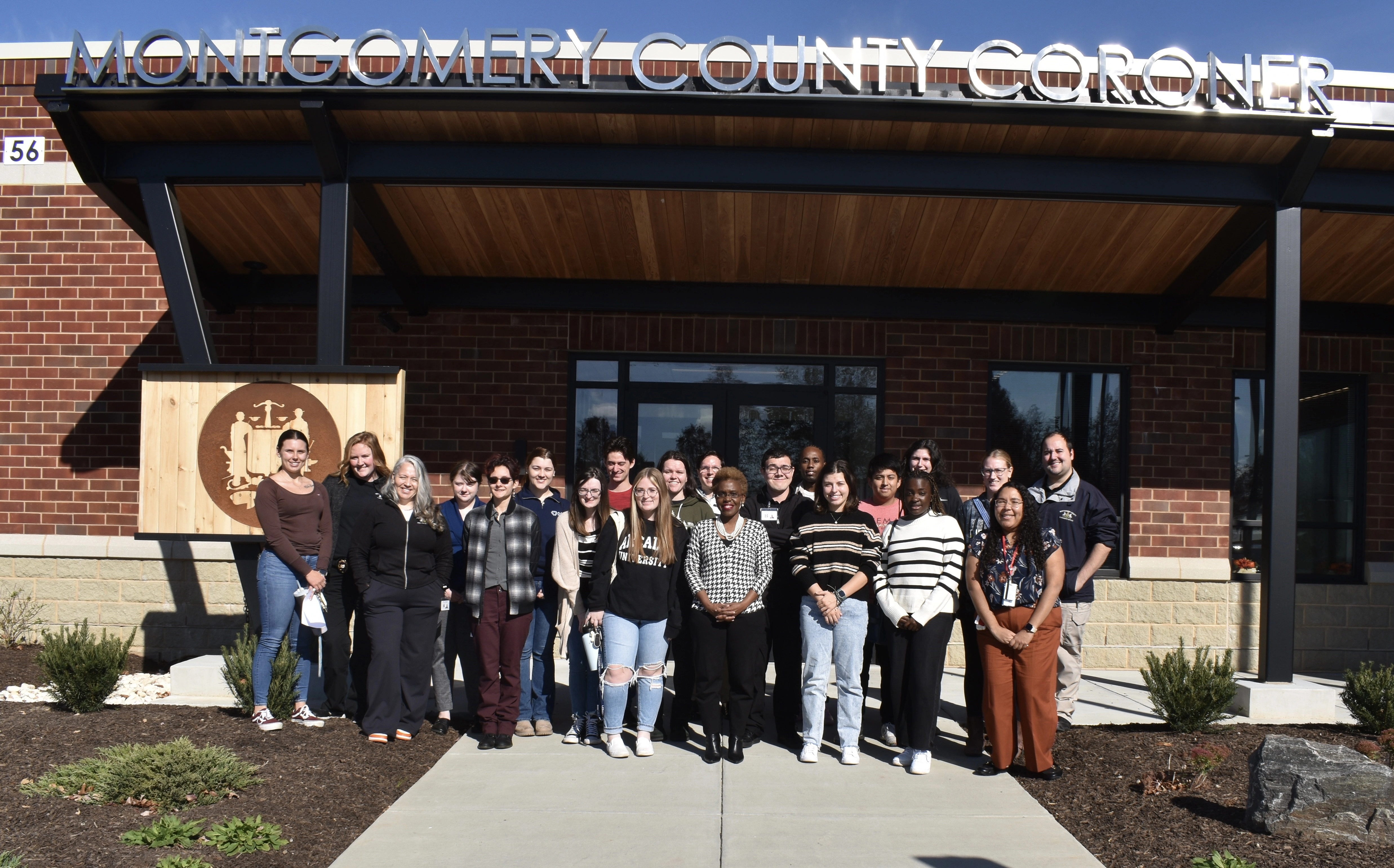 Forensic Science students standing outside the Montgomery County Coroner's Office.